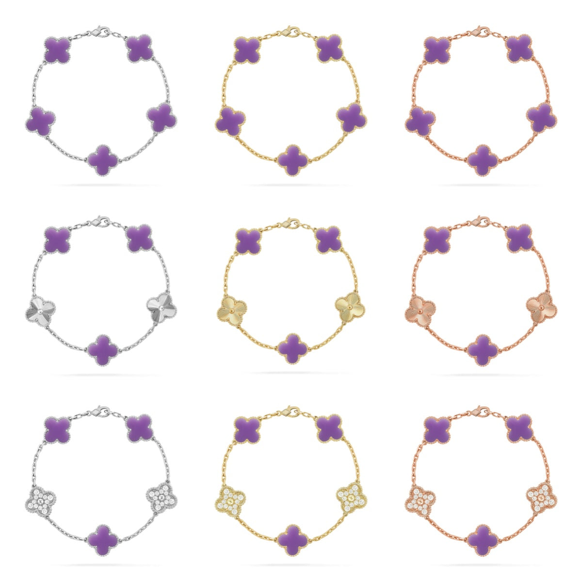 [Max Jewelry ]CLOVER 5 MOTIF LIGHT PURPLE BRACELET COLLECTION