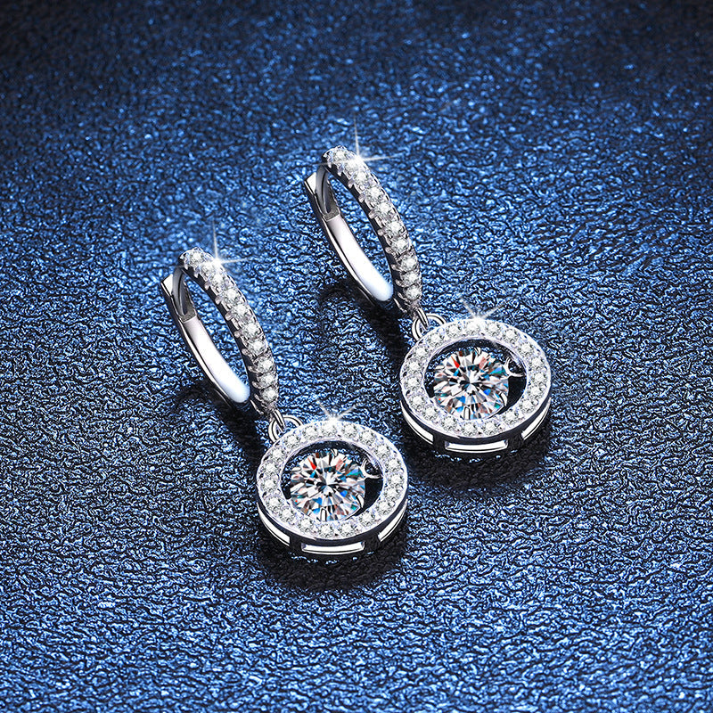 [Plus&Max]DANCING MOISSANITE HALO DROP HOOP EARRINGS