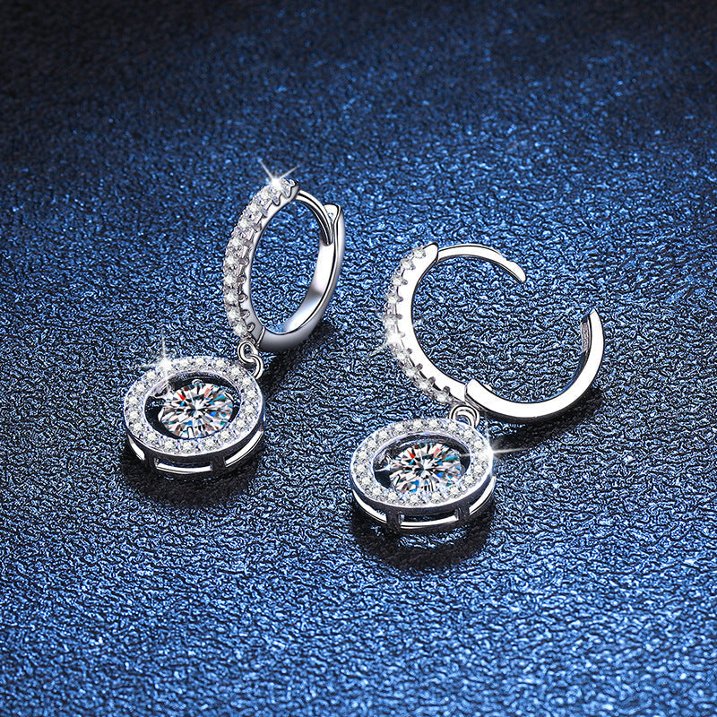 [Plus&Max]DANCING MOISSANITE HALO DROP HOOP EARRINGS