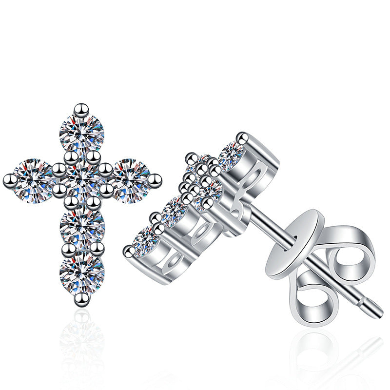 [Plus&Max]SPARKLING CROSS MOISSANITE STUD EARRINGS