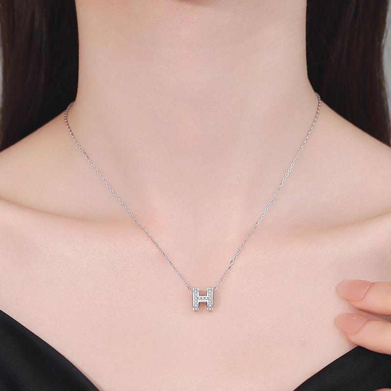 [Plus&Max]FULL-PAVE "H" MOISSANITE PENDANT NECKLACE