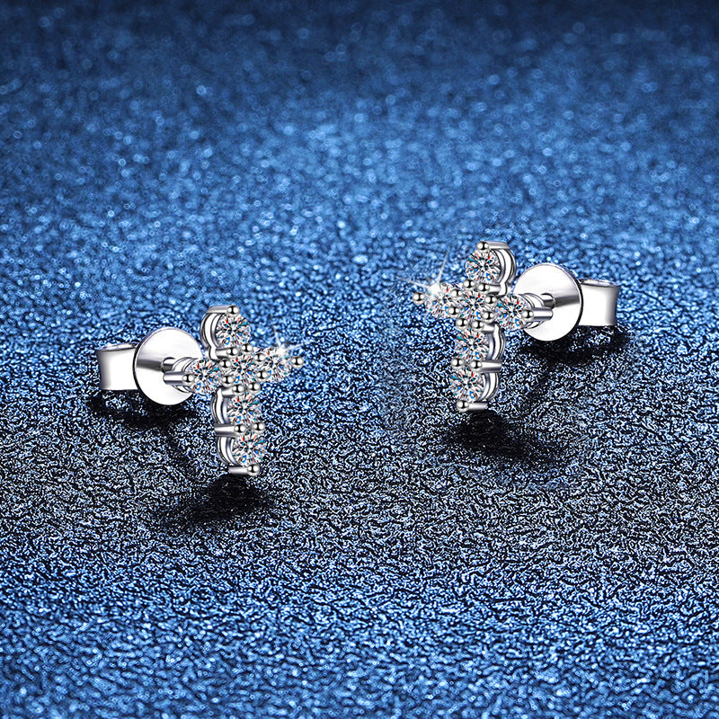 [Plus&Max]SPARKLING CROSS MOISSANITE STUD EARRINGS