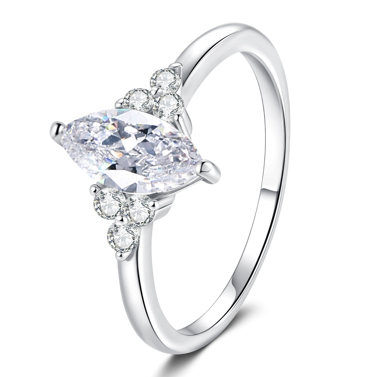 [Plus&Max]ELEGANT MARQUISE CUT MOISSANITE RING WITH SIDE ACCENTS
