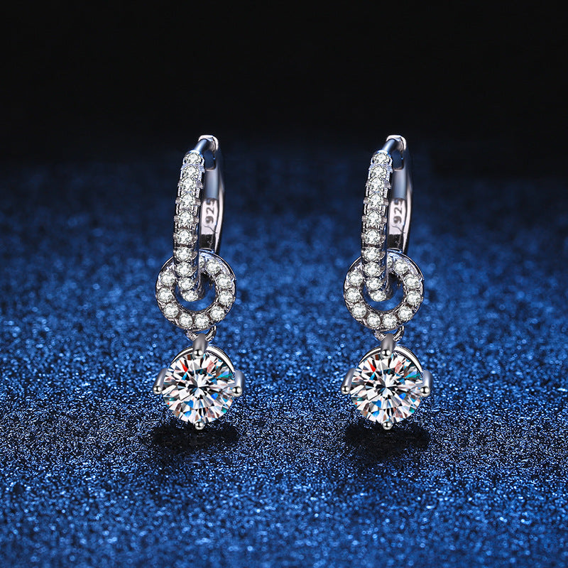 [Plus&Max]INTERLOCKING DOUBLE RING MOISSANITE DROP EARRINGS
