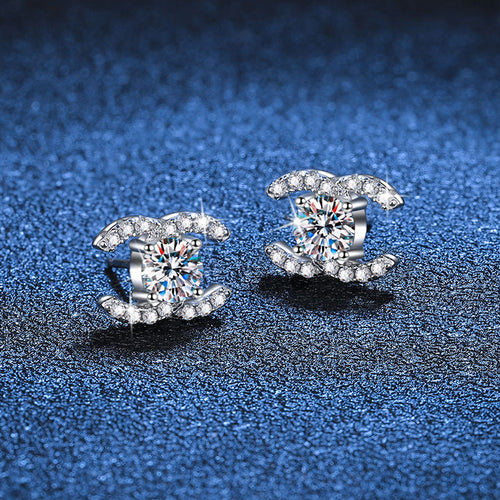 [Plus&Max]CHIC INTERLOCKING DOUBLE-C MOISSANITE STUD EARRINGS