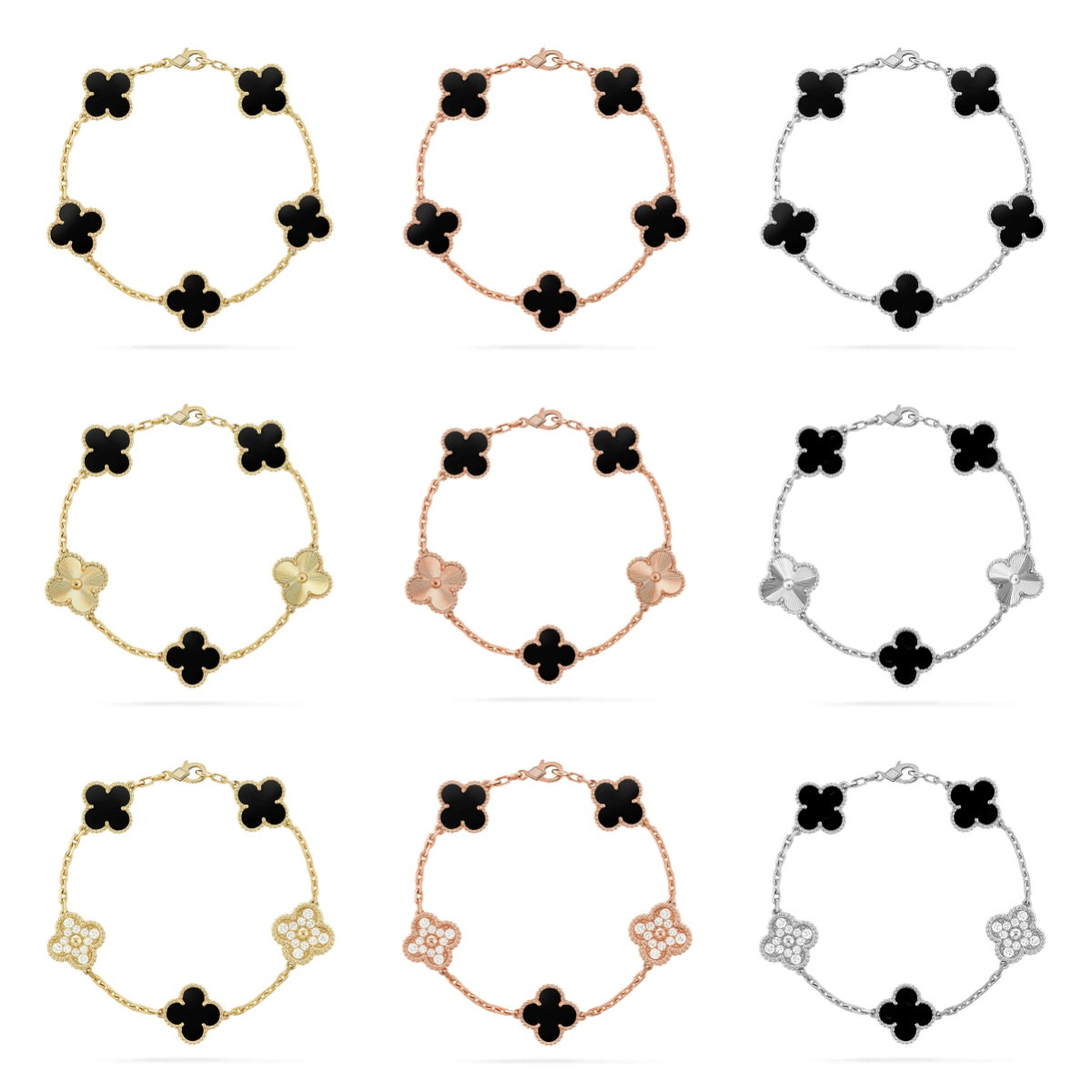 [Max Jewelry ] CLOVER 5 MOTIF ONYXS BRACELET COLLECTION