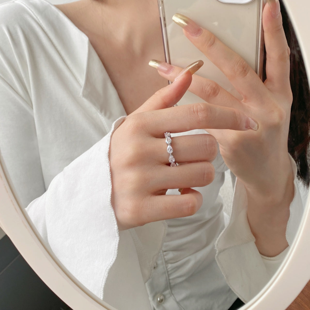 [Max Jewelry ]Exquisite Pear Cut Tennis Ring