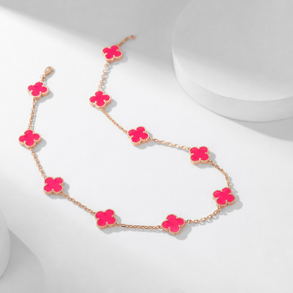 [Max Jewelry]NEW CLOVER 10 MOTIFS PINK ENAMEL NECKLACE