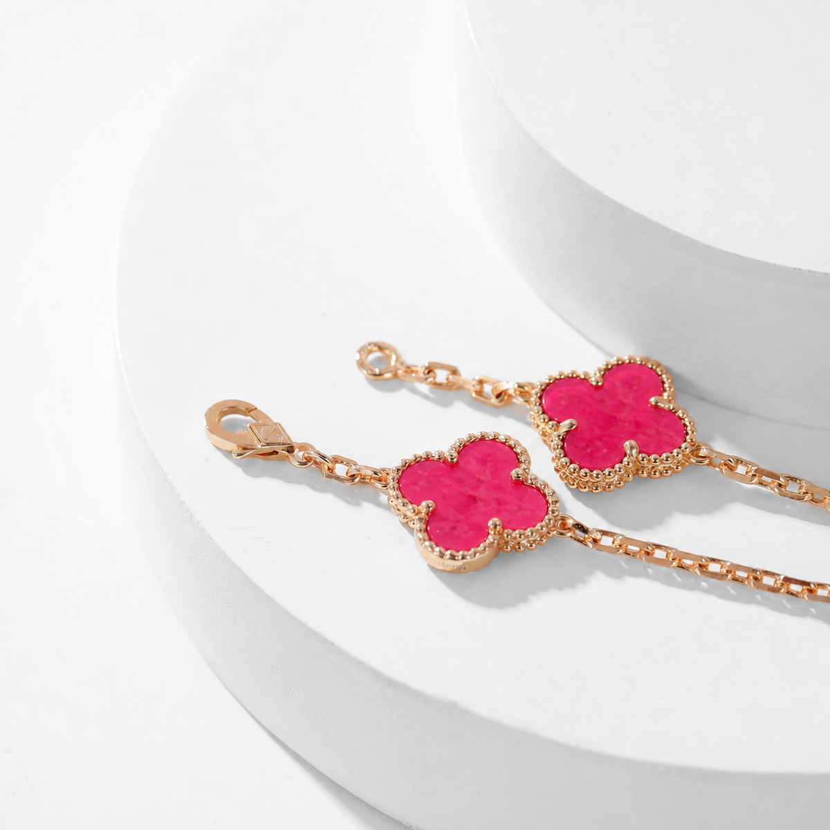 [Max Jewelry]NEW CLOVER 10 MOTIFS PINK ENAMEL NECKLACE