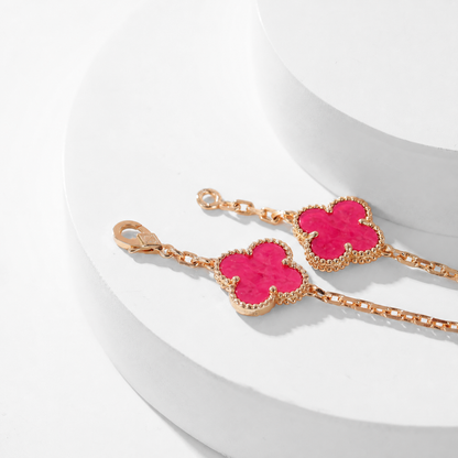 [Max Jewelry]NEW CLOVER 10 MOTIFS PINK ENAMEL NECKLACE