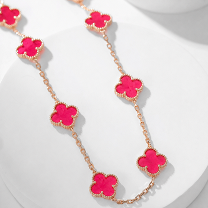 [Max Jewelry]NEW CLOVER 10 MOTIFS PINK ENAMEL NECKLACE