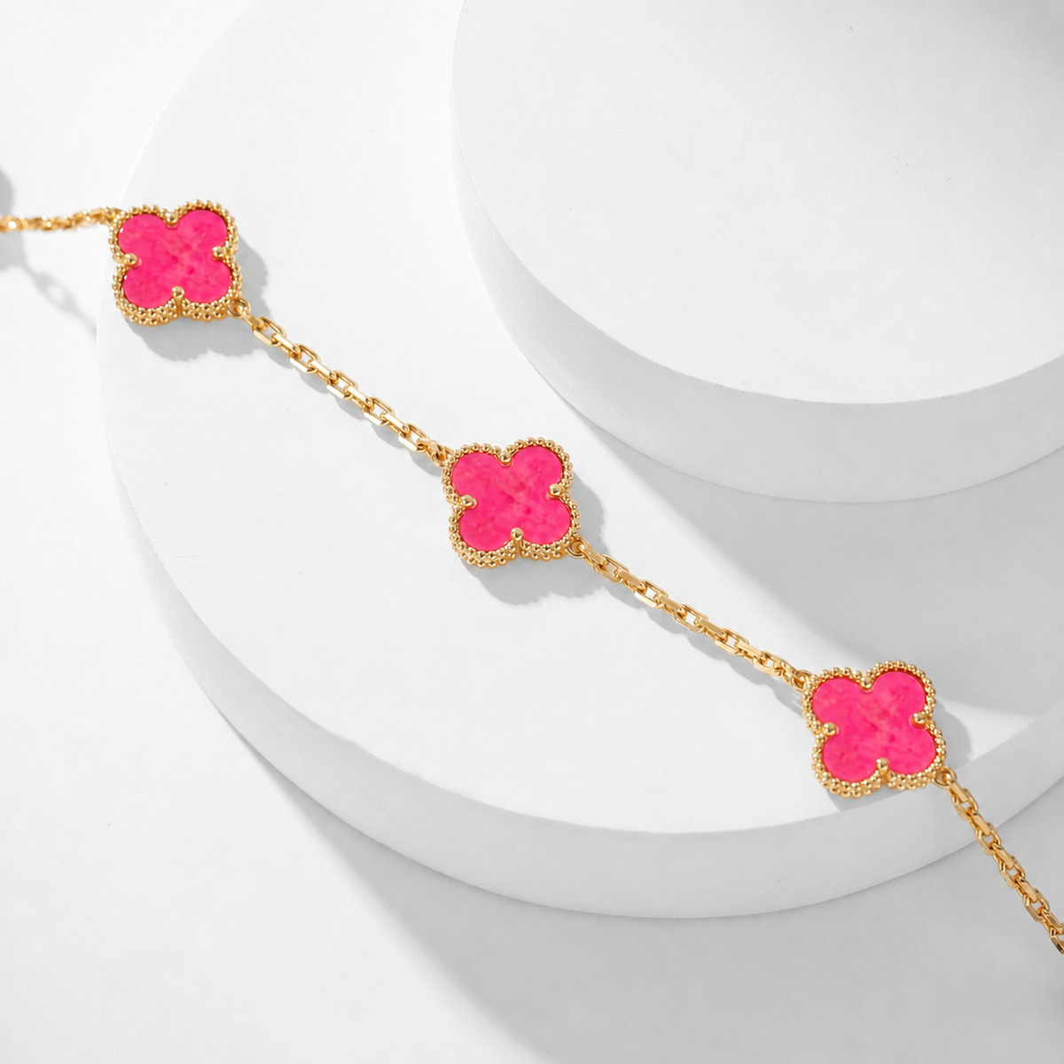[Max Jewelry]NEW CLOVER 10 MOTIFS PINK ENAMEL NECKLACE