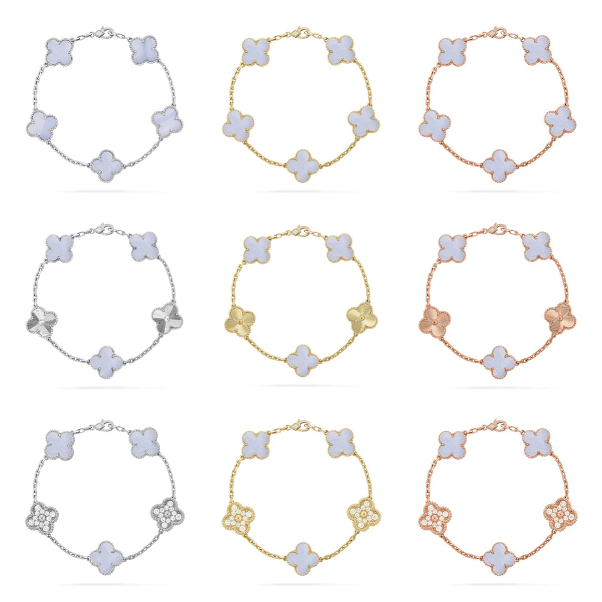 [Max Jewelry ] CLOVER 5 MOTIF PURPLE CHALCEDONY BRACELET COLLECTION