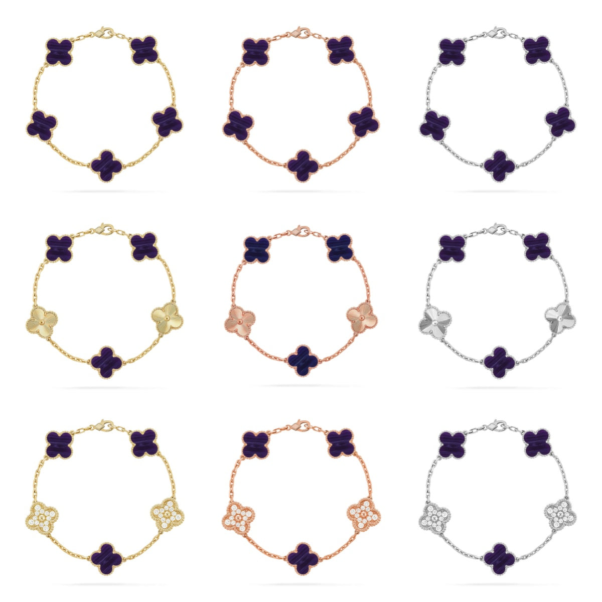 [Max Jewelry ]CLOVER 5 MOTIF PURPLE STRIPES BRACELET COLLECTION