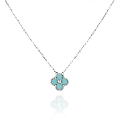 [Max Jewelry ]CLOVER 1 DIAMOND LIGHT BLUE SILVER NECKLACE