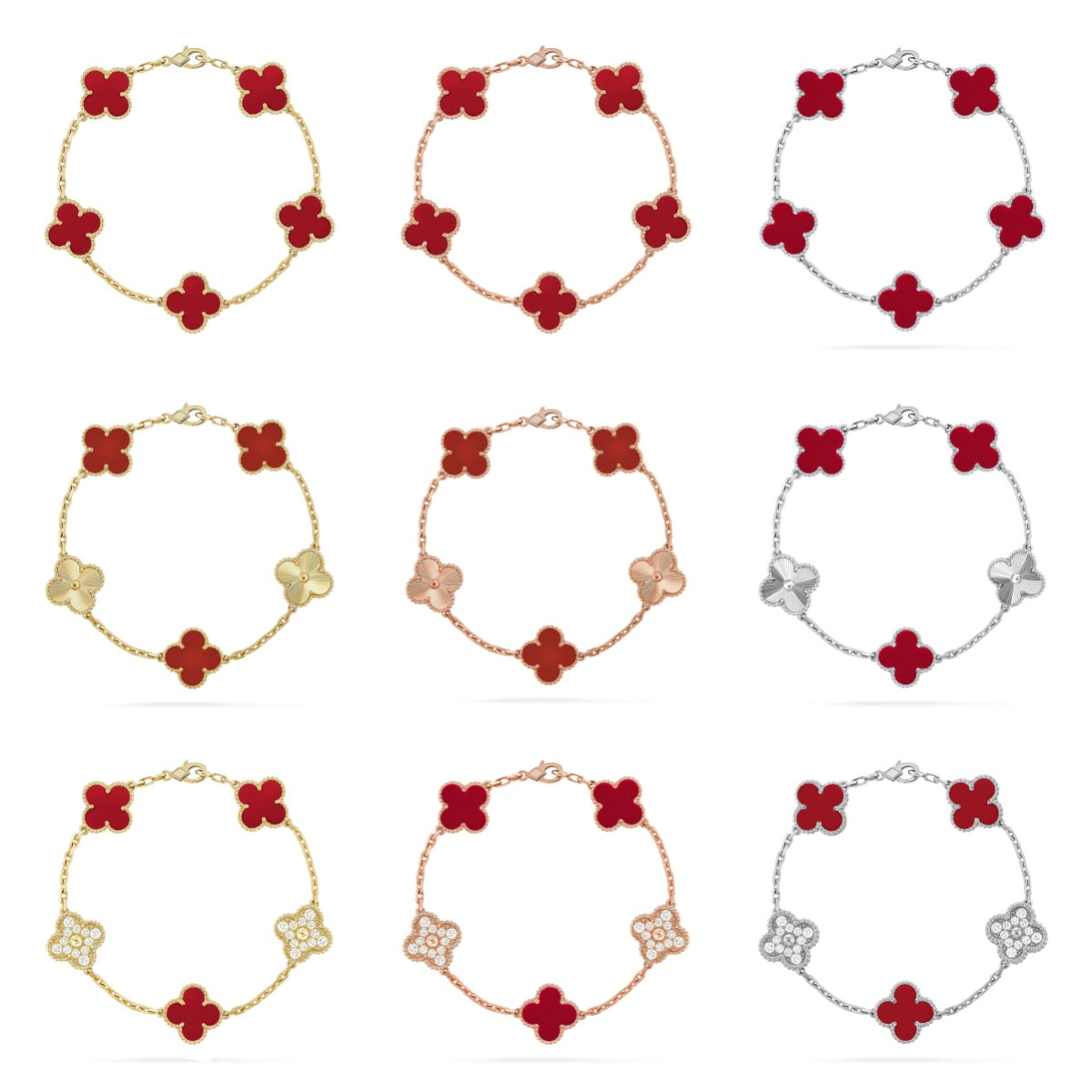[Max Jewelry ] CLOVER 5 MOTIF RED CORNELIAN BRACELET COLLECTION