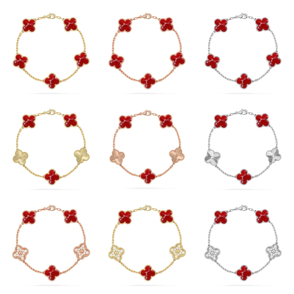 [Max Jewelry ]CLOVER 5 MOTIF RED PATTERN BRACELET COLLECTION