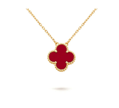 [Max Jewelry ]CLOVER 15MM CARNELIAN SINGLE FLOWER NECKLACE