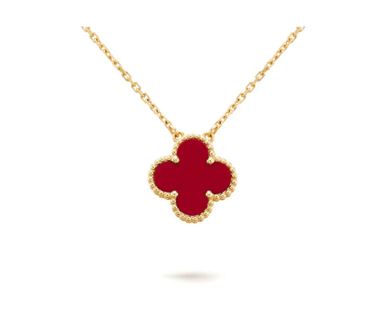 [Max Jewelry ]CLOVER 15MM CARNELIAN SINGLE FLOWER NECKLACE