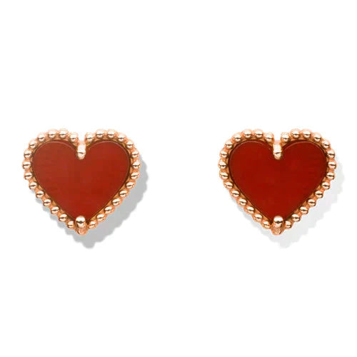 [Max Jewelry ]HEART CARNELIAN STUD EARRINGS