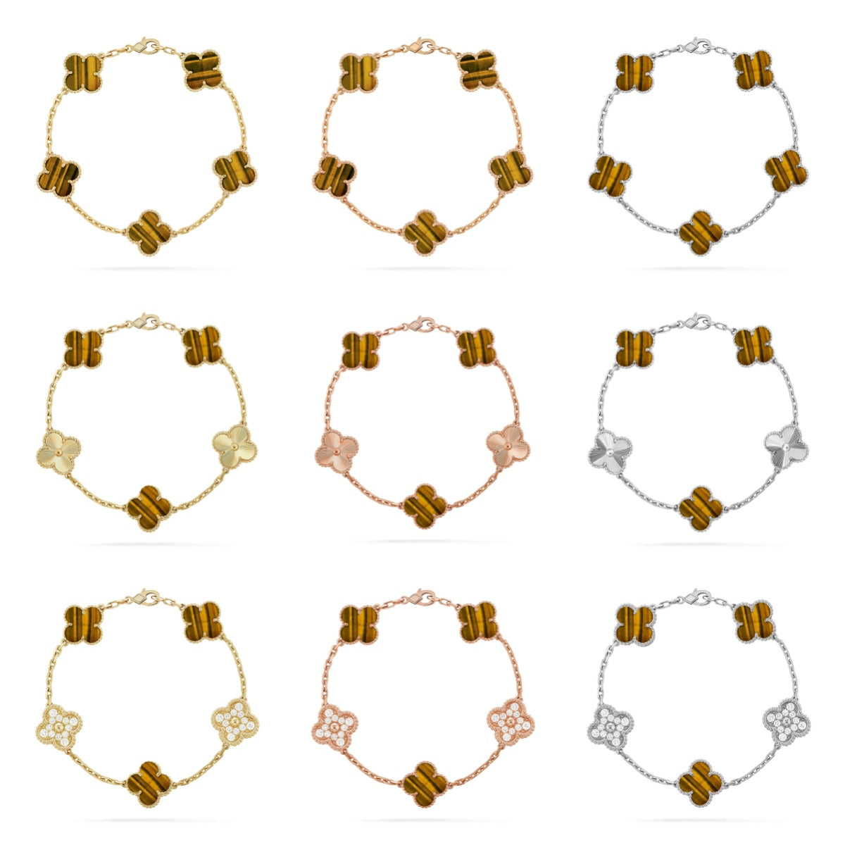 [Max Jewelry ] CLOVER 5 MOTIFS TIGER EYE BRACELET COLLECTION