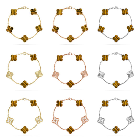 [Max Jewelry ] CLOVER 5 MOTIFS TIGER EYE BRACELET COLLECTION