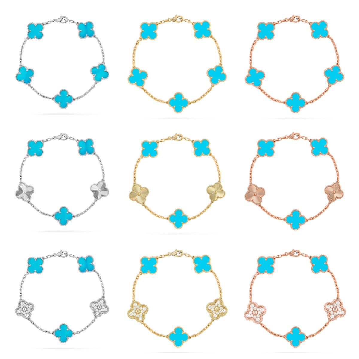 [Max Jewelry ] CLOVER 5 MOTIF TURQUOISE BRACELET COLLECTION