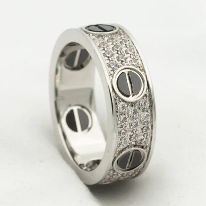 [Max Jewelry ]LOVE RING 5.5MM DIAMONDS PAVED CERAMIC