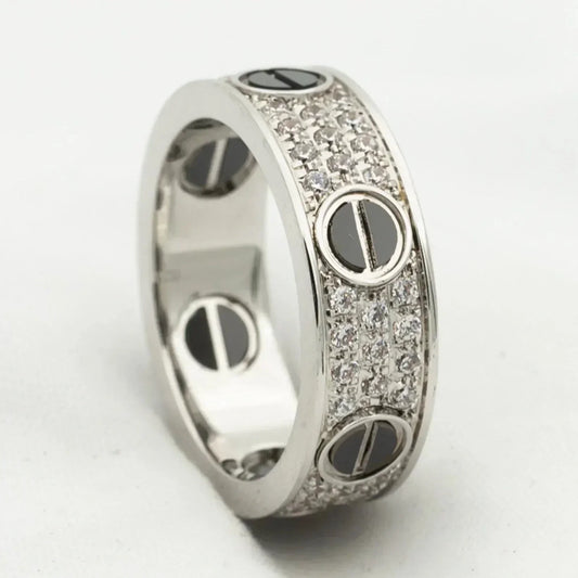 [Max Jewelry ]LOVE RING 5.5MM DIAMONDS PAVED CERAMIC