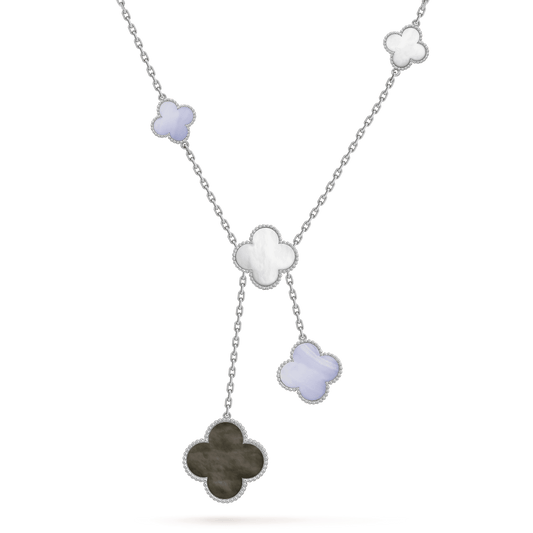 [Max Jewelry ]CLOVER MOP CHALCEDONY NECKLACE SILVER 6 MOTIF