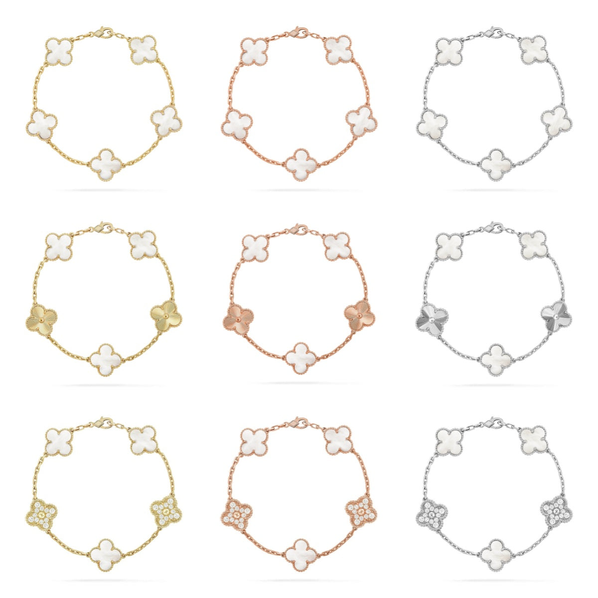 [Max Jewelry ]CLOVER WHITE PEARL MOP 5 MOTIF BRACELET COLLECTION