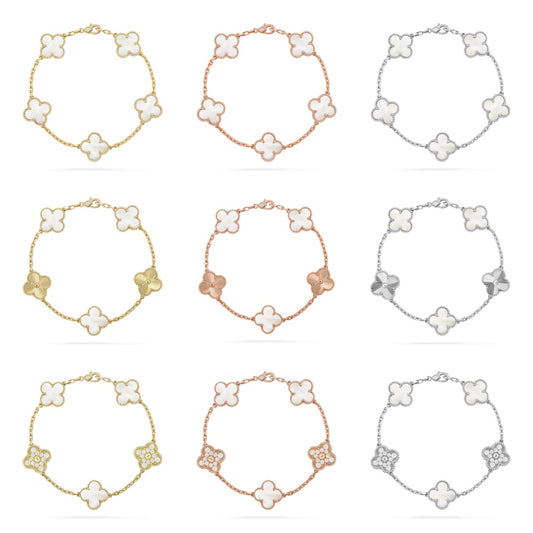 [Max Jewelry ]CLOVER WHITE PEARL MOP 5 MOTIF BRACELET COLLECTION