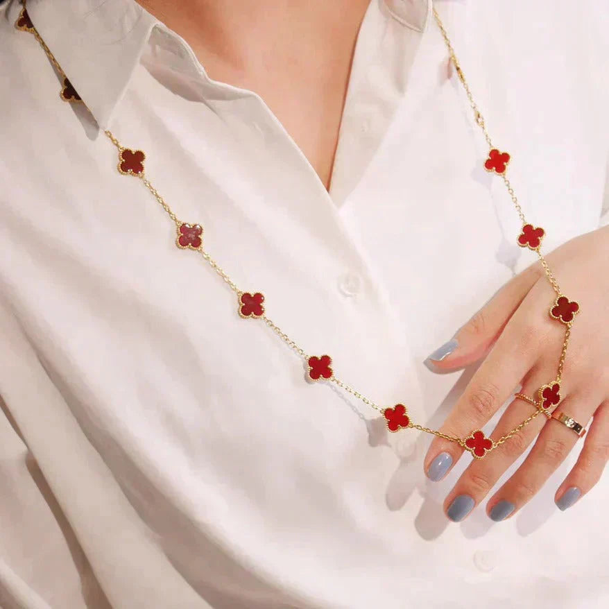 [Max Jewelry ]CLOVER 20 MOTIFS CARNELIAN NECKLACE