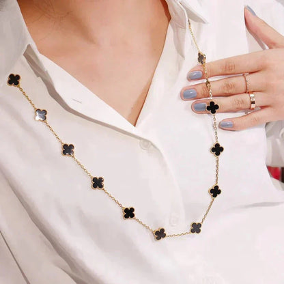 [Max Jewelry ]CLOVER 20 MOTIFS ONYX NECKLACE