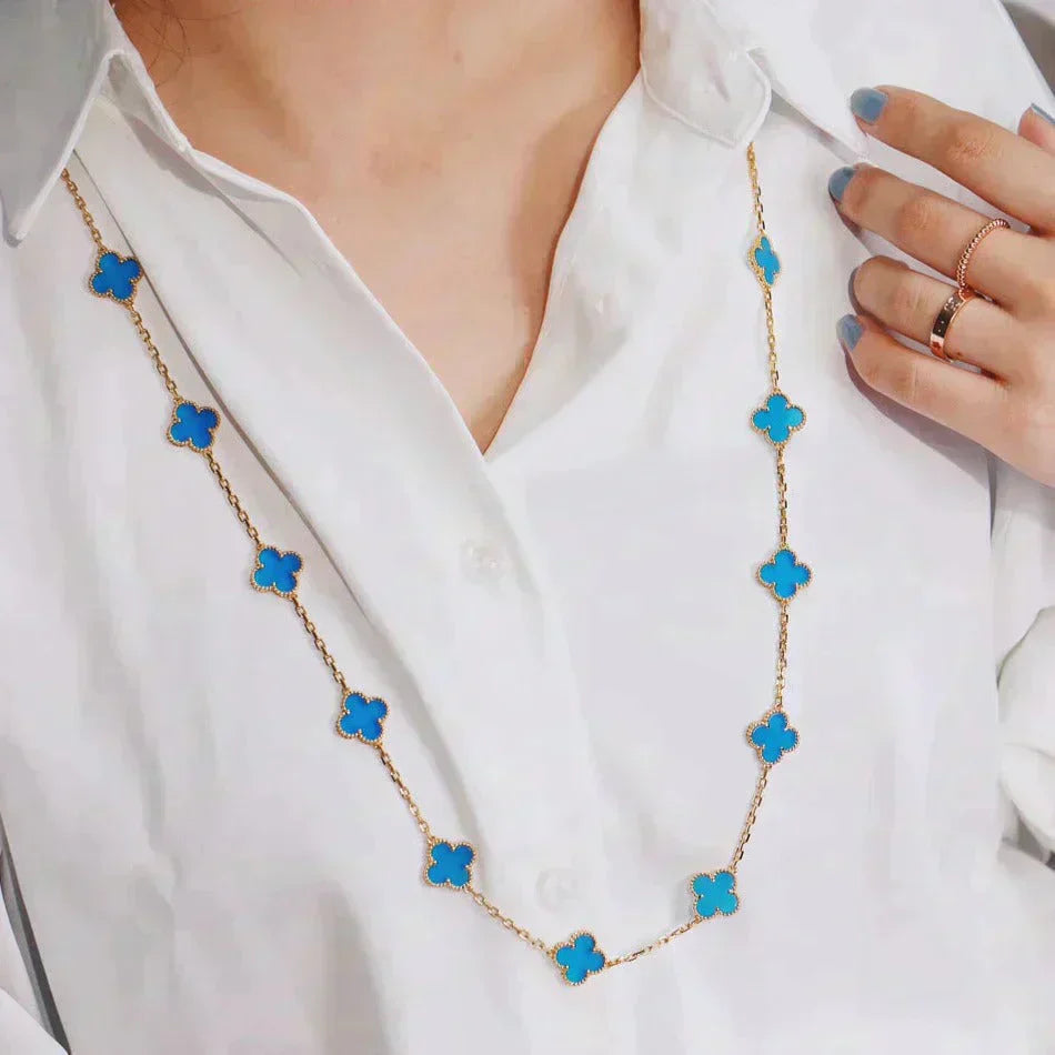 [Max Jewelry ]CLOVER 20 MOTIFS BLUE AGATE GOLD