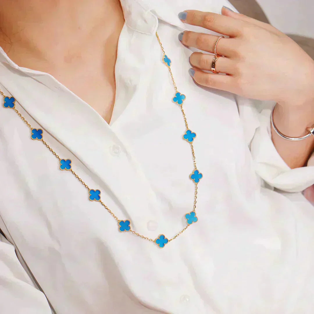 [Max Jewelry ]CLOVER 20 MOTIFS BLUE AGATE GOLD