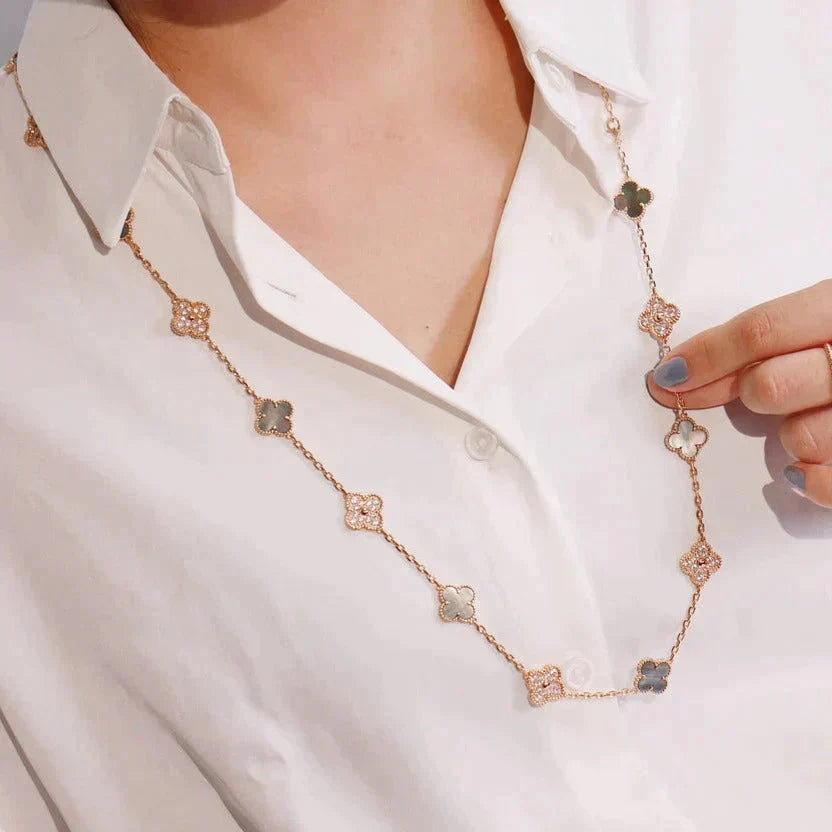 [Max Jewelry ]CLOVER 20 MOTIFS DARK MOP DIAMOND  NECKLACE
