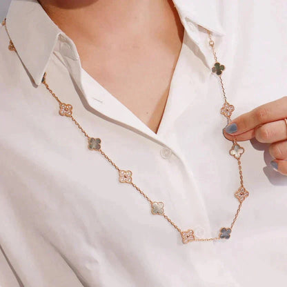 [Max Jewelry ]CLOVER 20 MOTIFS DARK MOP DIAMOND  NECKLACE