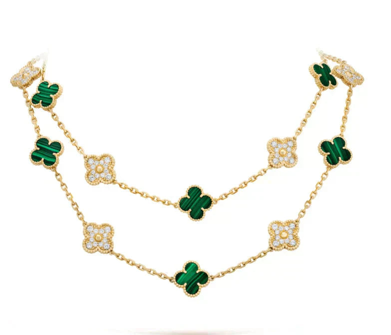 [Max Jewelry ]CLOVER 20 MOTIFS MALACHITE DIAMOND NECKLACE