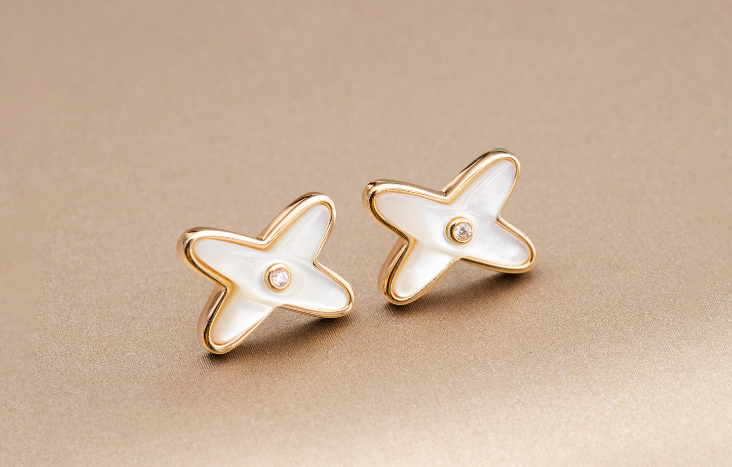 [Max Jewelry ]JEUX DE WHITE MOP PINK GOLD DIAMOND EARRINGS