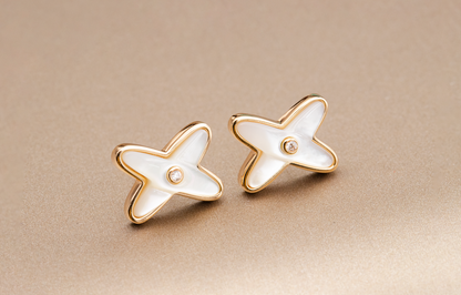 [Max Jewelry ]JEUX DE WHITE MOP PINK GOLD DIAMOND EARRINGS