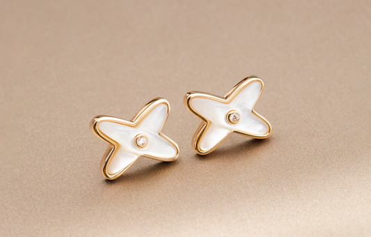 [Max Jewelry ]JEUX DE WHITE MOP PINK GOLD DIAMOND EARRINGS