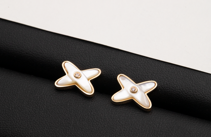 [Max Jewelry ]JEUX DE WHITE MOP ROSE GOLD DIAMOND EARRINGS