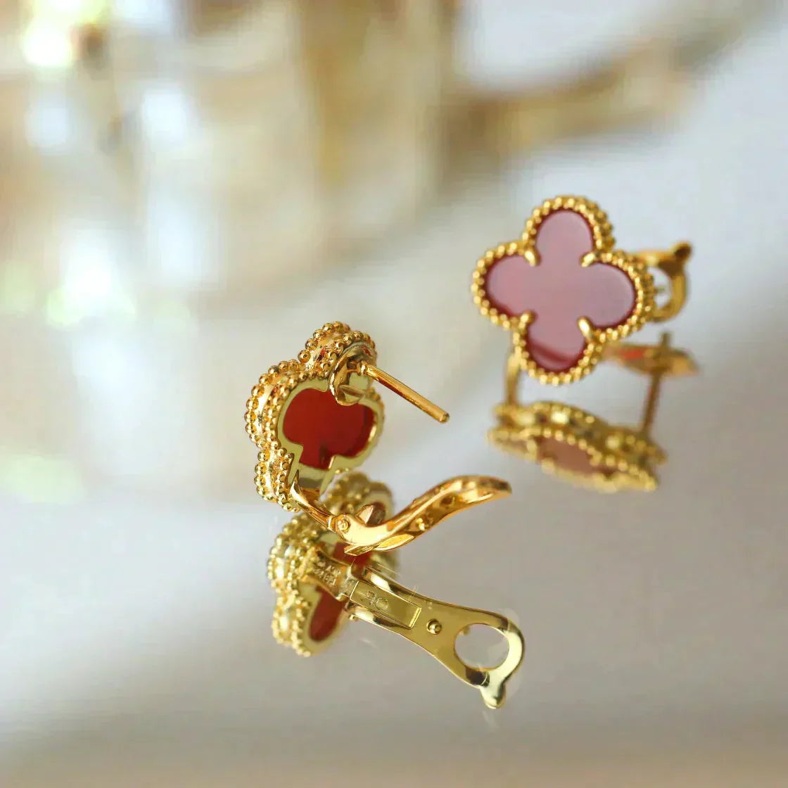 [Max Jewelry ]CLOVER MEDIUM 1 MOTIFS CARNELIAN  EARRINGS