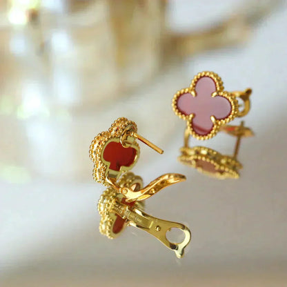 [Max Jewelry ]CLOVER MEDIUM 1 MOTIFS CARNELIAN  EARRINGS