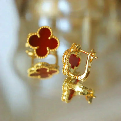 [Max Jewelry ]CLOVER MEDIUM 1 MOTIFS CARNELIAN  EARRINGS