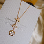 [Plus&Max]COLOR BLOSSOM LARIAT NECKLACE PINK GOLD WHITE MOTHER PEARL AND DIAMOND
