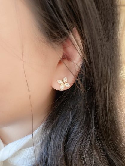 [Max Jewelry ]STAR BLOSSOM STUD EARRINGS PINK GOLD DIAMONDS