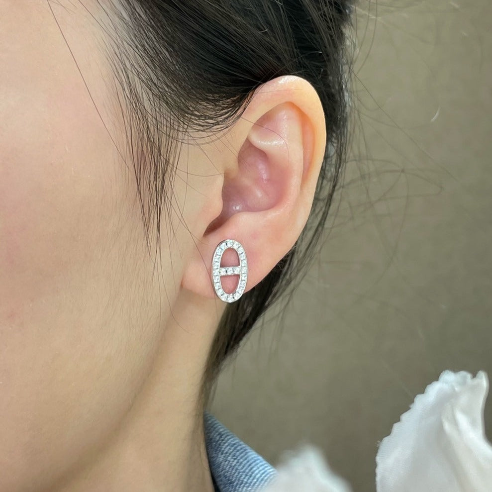 [Max Jewelry ]HM FULL DIAMOND PIG NOSE STUD EARRINGS