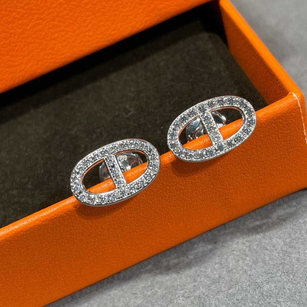 [Max Jewelry ]HM FULL DIAMOND PIG NOSE STUD EARRINGS
